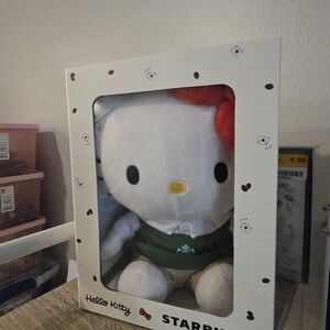Starbucks Hello Kitty Plush with Red Bow and Green Shirt